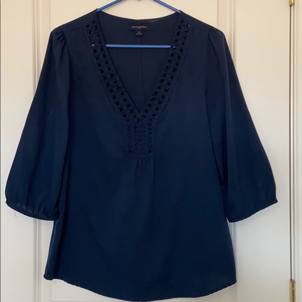 Top/blouse, blue, 3/4 length sleeve.